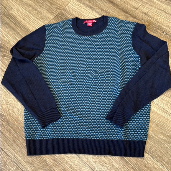 Men's Blue Patterned 100% Cashmere Sweater - Picture 1 of 2